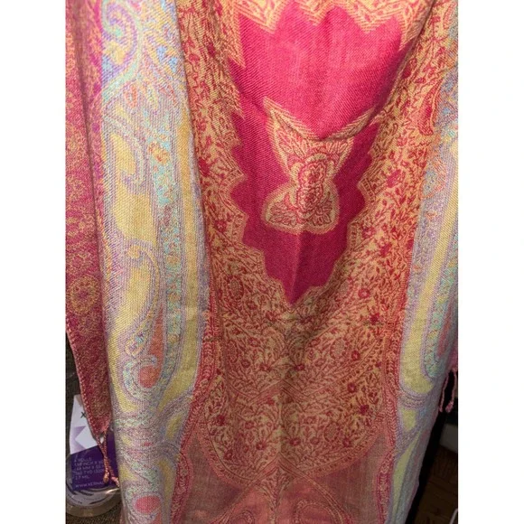 Collection XVIII Pink Orange Paisley Pashmina Wrap Scarf with Fringe Trim - Picture 2 of 6